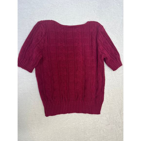 VNTG Southern Lady Maroon Short Sleeve Cable Knit Sweater 100% Cotton sz Small - Picture 3 of 7